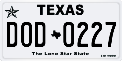 TX license plate DOD0227
