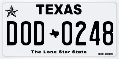 TX license plate DOD0248