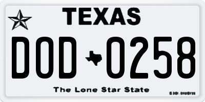 TX license plate DOD0258