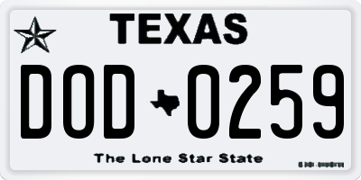 TX license plate DOD0259