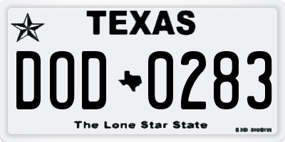 TX license plate DOD0283