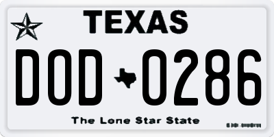 TX license plate DOD0286