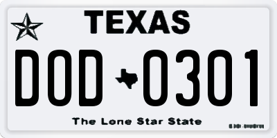 TX license plate DOD0301