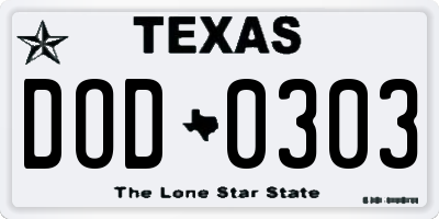 TX license plate DOD0303