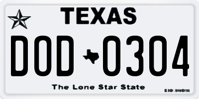 TX license plate DOD0304