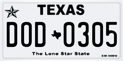 TX license plate DOD0305