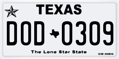 TX license plate DOD0309