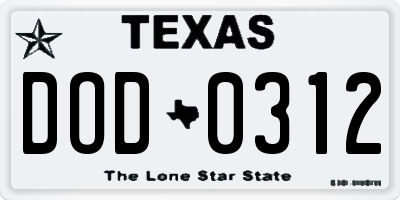 TX license plate DOD0312