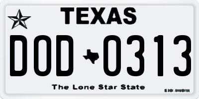 TX license plate DOD0313