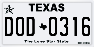 TX license plate DOD0316