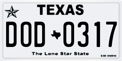 TX license plate DOD0317