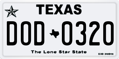 TX license plate DOD0320