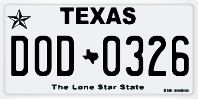 TX license plate DOD0326