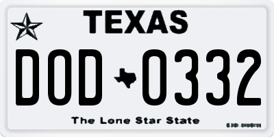 TX license plate DOD0332