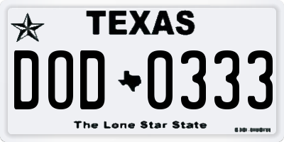 TX license plate DOD0333
