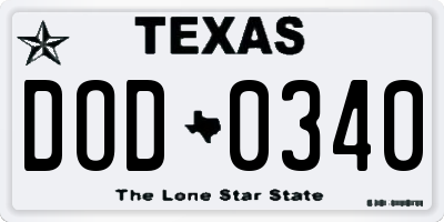 TX license plate DOD0340