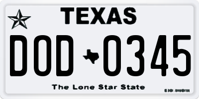 TX license plate DOD0345