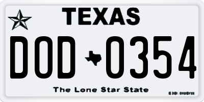 TX license plate DOD0354