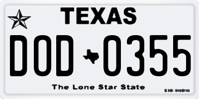 TX license plate DOD0355