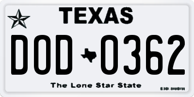 TX license plate DOD0362