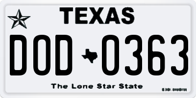 TX license plate DOD0363