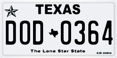 TX license plate DOD0364