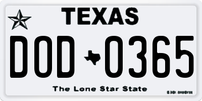 TX license plate DOD0365