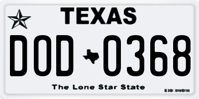 TX license plate DOD0368
