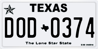 TX license plate DOD0374