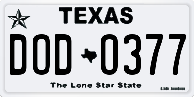 TX license plate DOD0377