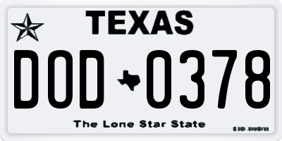 TX license plate DOD0378