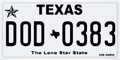 TX license plate DOD0383