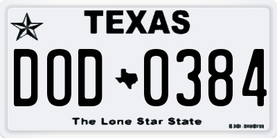 TX license plate DOD0384