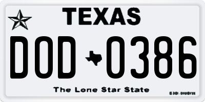TX license plate DOD0386