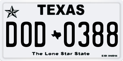 TX license plate DOD0388
