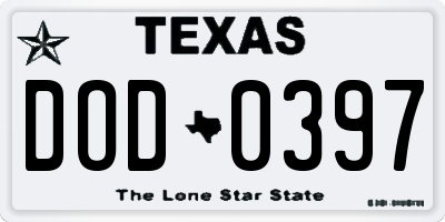 TX license plate DOD0397