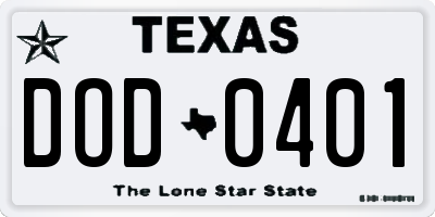 TX license plate DOD0401