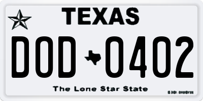 TX license plate DOD0402