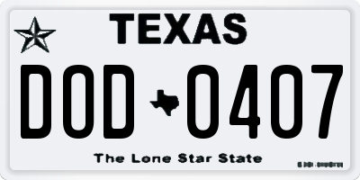 TX license plate DOD0407