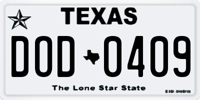 TX license plate DOD0409