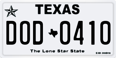 TX license plate DOD0410