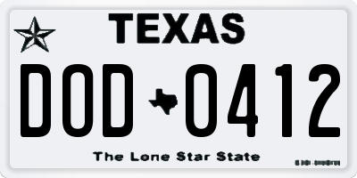 TX license plate DOD0412