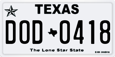 TX license plate DOD0418