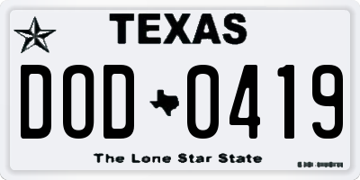 TX license plate DOD0419