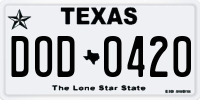TX license plate DOD0420