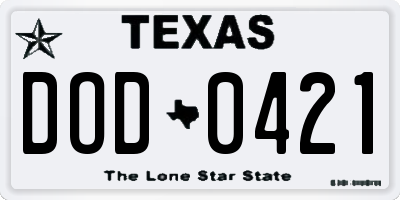 TX license plate DOD0421