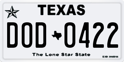 TX license plate DOD0422