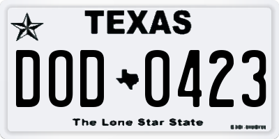 TX license plate DOD0423