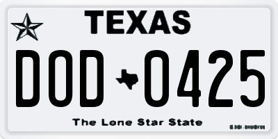 TX license plate DOD0425