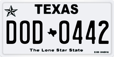 TX license plate DOD0442